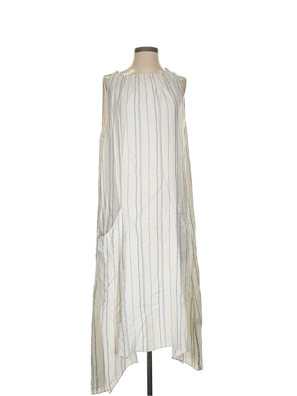 Ulla Johnson Blue & White Chain-Stripe Dress Boho Midi with Pockets Size 0